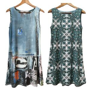 🇨🇦 Le Galeriste Reversible Art To Wear Sleeveless Midi Dress Small Travel